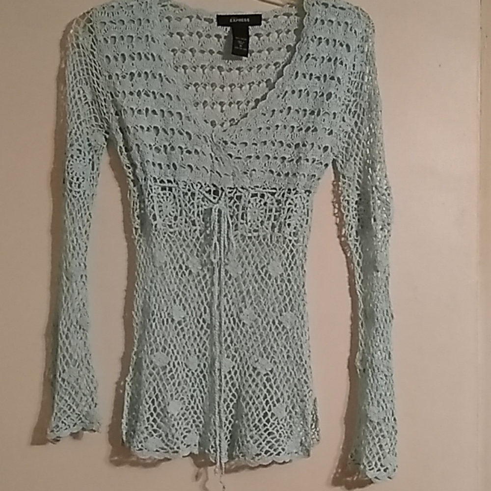 Express Long Sleeve knit pull over top light blue
